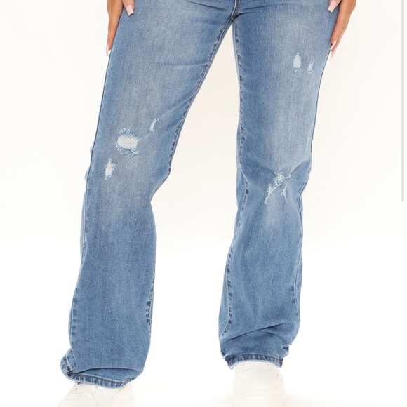 High rise straight leg jeans:Medium blue wash - Picture 2 of 6